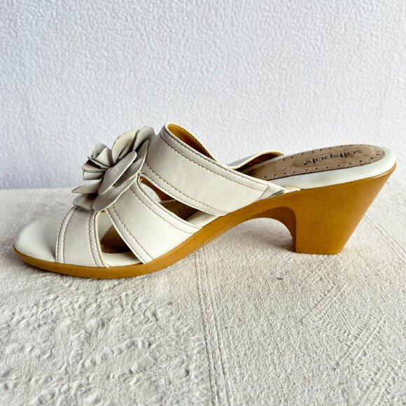 Strappy Leather Slide Sandals Heels with Flower - Picture 5 of 12